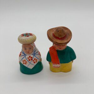 Vintage Ceramic Mexican Man and Woman Salt & Pepper Shakers Cork Stoppers Japan
